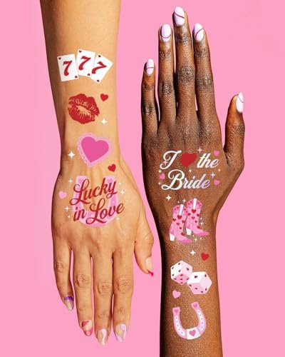 xo, Fetti Lucky in Love Temporary Tattoos - 54 Iridescent Foil Pieces | Bachelorette Party Favors, Western Casino Bride Accessories, Fun Stickers for Adults