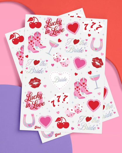 xo, Fetti Lucky in Love Temporary Tattoos - 54 Iridescent Foil Pieces | Bachelorette Party Favors, Western Casino Bride Accessories, Fun Stickers for Adults