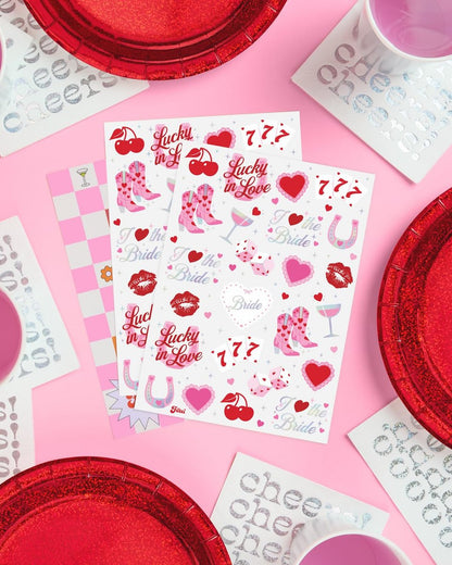 xo, Fetti Lucky in Love Temporary Tattoos - 54 Iridescent Foil Pieces | Bachelorette Party Favors, Western Casino Bride Accessories, Fun Stickers for Adults