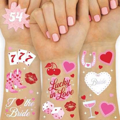 xo, Fetti Lucky in Love Temporary Tattoos - 54 Iridescent Foil Pieces | Bachelorette Party Favors, Western Casino Bride Accessories, Fun Stickers for Adults