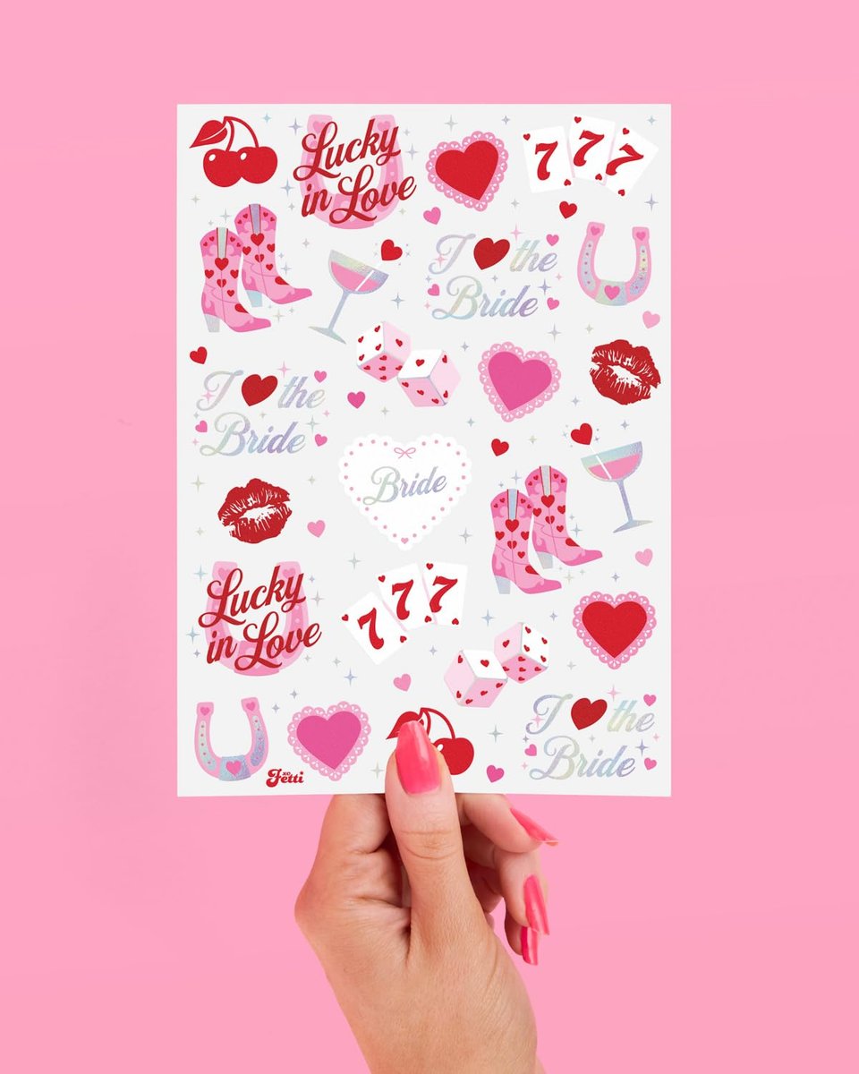 xo, Fetti Lucky in Love Temporary Tattoos - 54 Iridescent Foil Pieces | Bachelorette Party Favors, Western Casino Bride Accessories, Fun Stickers for Adults - görsel 9