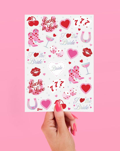 xo, Fetti Lucky in Love Temporary Tattoos - 54 Iridescent Foil Pieces | Bachelorette Party Favors, Western Casino Bride Accessories, Fun Stickers for Adults