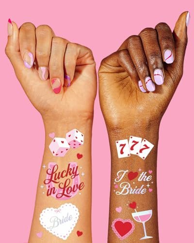 xo, Fetti Lucky in Love Temporary Tattoos - 54 Iridescent Foil Pieces | Bachelorette Party Favors, Western Casino Bride Accessories, Fun Stickers for Adults - görsel 6