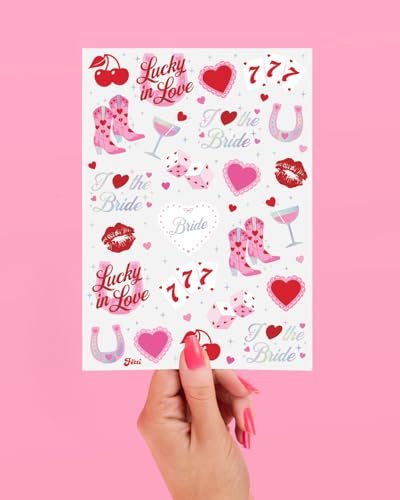 xo, Fetti Lucky in Love Temporary Tattoos - 54 Iridescent Foil Pieces | Bachelorette Party Favors, Western Casino Bride Accessories, Fun Stickers for Adults