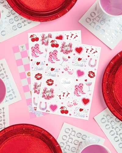 xo, Fetti Lucky in Love Temporary Tattoos - 54 Iridescent Foil Pieces | Bachelorette Party Favors, Western Casino Bride Accessories, Fun Stickers for Adults