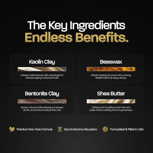 BASED Hair Clay for Men - Strong Hold, Texturizing Finish, Low Shine, Santal Sandalwood Fragrance (3 oz) Avelisse