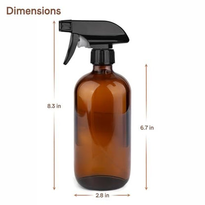 GLING 16 oz 2 Pack Amber Glass Spray Bottles - Refillable Empty Dark Glass Spray Bottle for Cleaning Solutions, Essential Oils, Hair, and Plants, Adjustable Nozzle for Squirting and Mist Avelisse