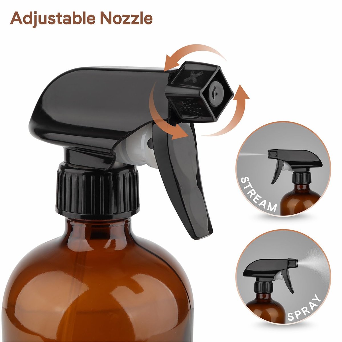 GLING 16 oz 2 Pack Amber Glass Spray Bottles - Refillable Empty Dark Glass Spray Bottle for Cleaning Solutions, Essential Oils, Hair, and Plants, Adjustable Nozzle for Squirting and Mist Avelisse