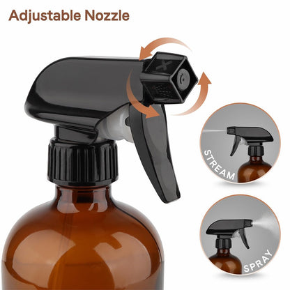 GLING 16 oz 2 Pack Amber Glass Spray Bottles - Refillable Empty Dark Glass Spray Bottle for Cleaning Solutions, Essential Oils, Hair, and Plants, Adjustable Nozzle for Squirting and Mist Avelisse