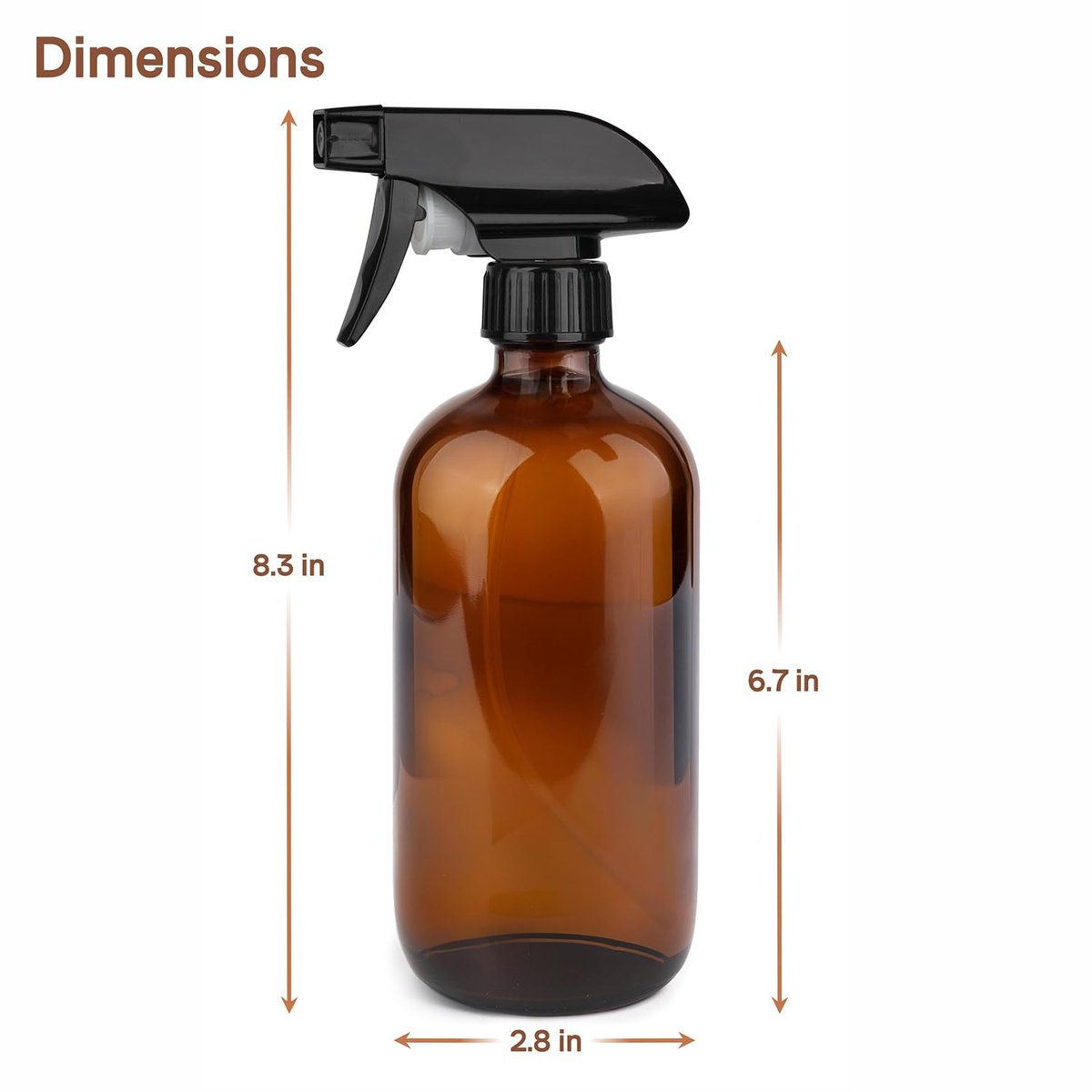 GLING 16 oz 2 Pack Amber Glass Spray Bottles - Refillable Empty Dark Glass Spray Bottle for Cleaning Solutions, Essential Oils, Hair, and Plants, Adjustable Nozzle for Squirting and Mist Avelisse