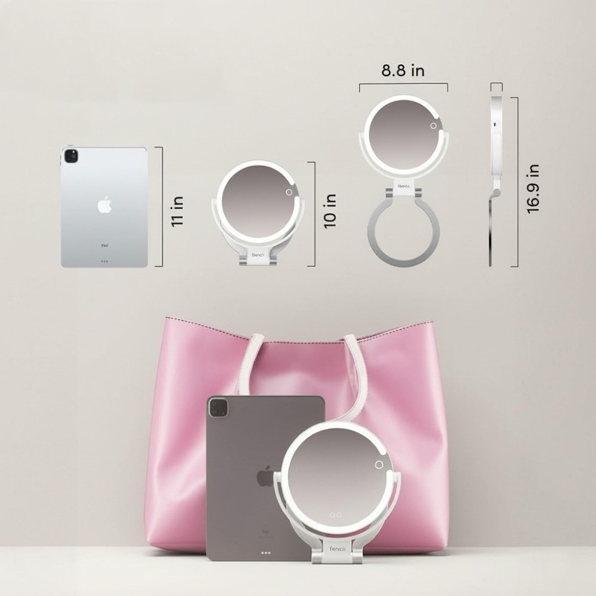 Fancii Travel Magnifying Mirror 10x/1x with Lights, Rechargeable | 9-Inch Extra Large LED Lighted Makeup Mirror, Folding Double Sided Portable Vanity Mirror, 3 Light Settings, Touch Sensor (Sadie) - White Avelisse