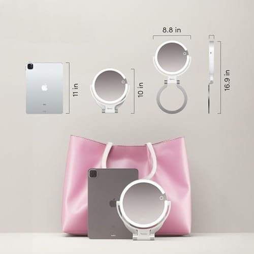 Fancii Travel Magnifying Mirror 10x/1x with Lights, Rechargeable | 9-Inch Extra Large LED Lighted Makeup Mirror, Folding Double Sided Portable Vanity Mirror, 3 Light Settings, Touch Sensor (Sadie) - White Avelisse