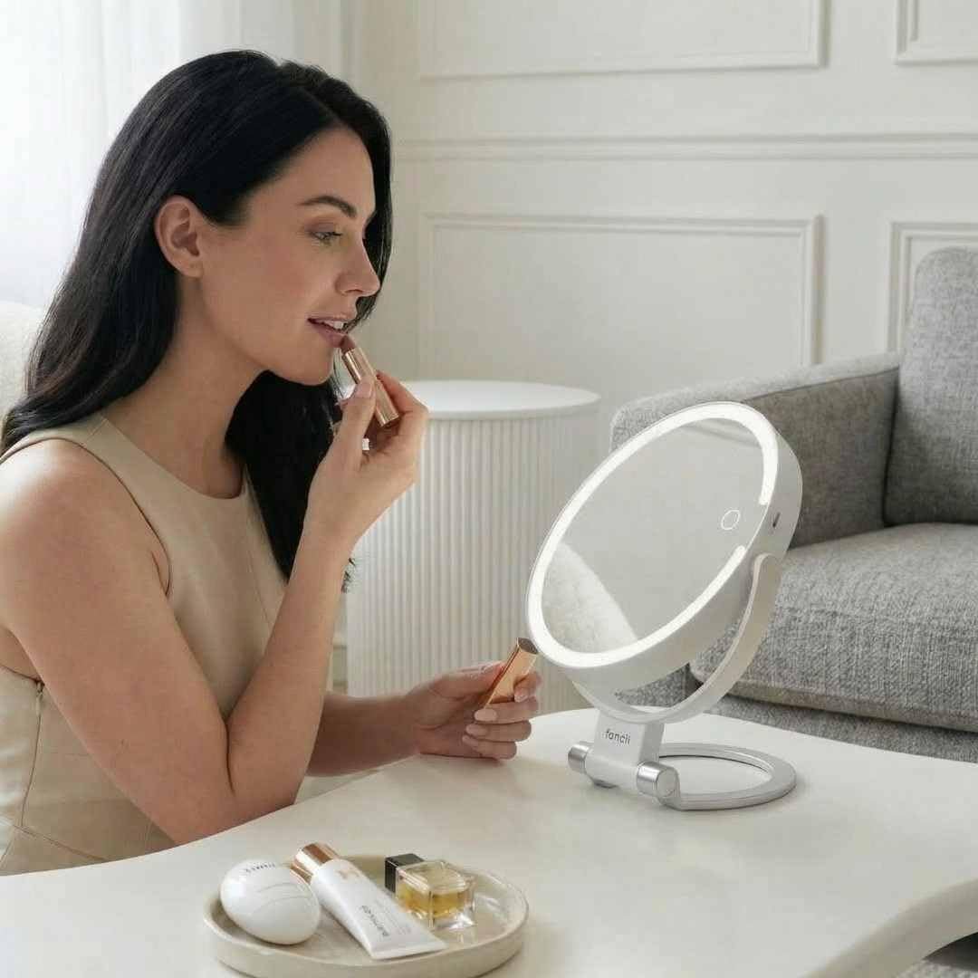 Fancii Travel Magnifying Mirror 10x/1x with Lights, Rechargeable | 9-Inch Extra Large LED Lighted Makeup Mirror, Folding Double Sided Portable Vanity Mirror, 3 Light Settings, Touch Sensor (Sadie) - White Avelisse