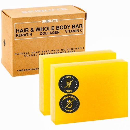 SKINLYTE Natural Hair & Whole Body Bar Soap - Keratin & Collagen Peptides for Hair Growth, Repair & Volume, Anti-Aging Skin Firming with Organic Sulfur (2-Pack, 3.5 oz Each) Avelisse