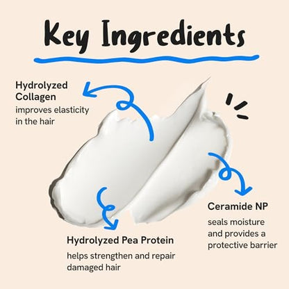 DEAR HAIR Daily Collagen Protein Ceramide Hair Treatment - Deep Conditioning Mask for Dry, Damaged Hair with Hydrolyzed Collagen & Pea Protein, Bond Repair, 3.38 fl oz