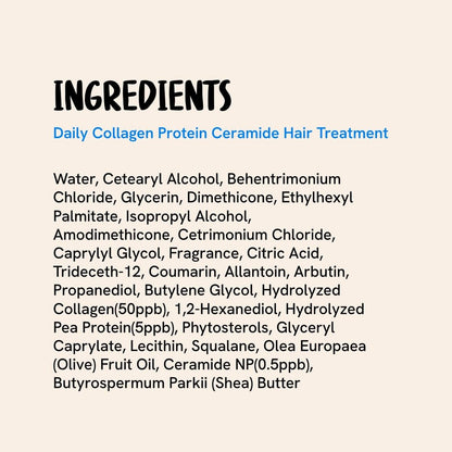 DEAR HAIR Daily Collagen Protein Ceramide Hair Treatment - Deep Conditioning Mask for Dry, Damaged Hair with Hydrolyzed Collagen & Pea Protein, Bond Repair, 3.38 fl oz
