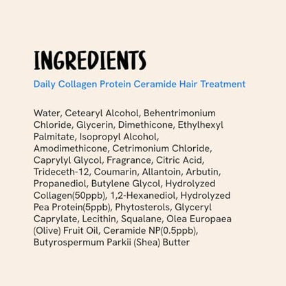 DEAR HAIR Daily Collagen Protein Ceramide Hair Treatment - Deep Conditioning Mask for Dry, Damaged Hair with Hydrolyzed Collagen & Pea Protein, Bond Repair, 3.38 fl oz