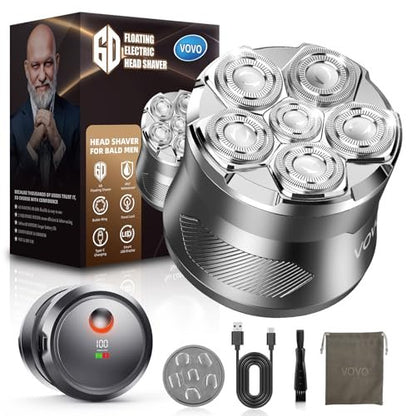VOVO Head Shavers for Bald Men - 6D Electric Face & Head Shaver, 2 Speeds, Cordless, IPX7 Waterproof, Wet & Dry, Type-C Rechargeable, Large Capacity, Suitable for Home and Travel Avelisse