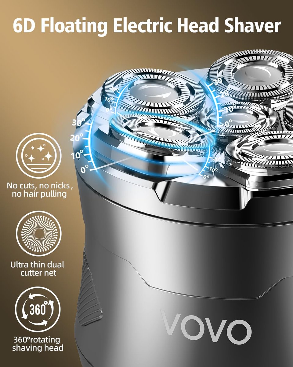 VOVO Head Shavers for Bald Men - 6D Electric Face & Head Shaver, 2 Speeds, Cordless, IPX7 Waterproof, Wet & Dry, Type-C Rechargeable, Large Capacity, Suitable for Home and Travel Avelisse