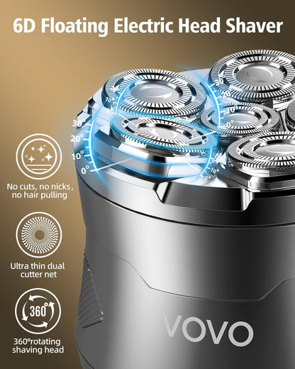 VOVO Head Shavers for Bald Men - 6D Electric Face & Head Shaver, 2 Speeds, Cordless, IPX7 Waterproof, Wet & Dry, Type-C Rechargeable, Large Capacity, Suitable for Home and Travel Avelisse