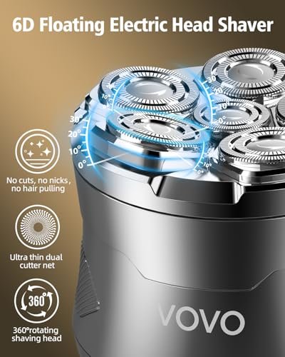 VOVO Head Shavers for Bald Men - 6D Electric Face & Head Shaver, 2 Speeds, Cordless, IPX7 Waterproof, Wet & Dry, Type-C Rechargeable, Large Capacity, Suitable for Home and Travel Avelisse