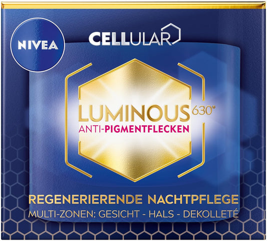 NIVEA Cellular Luminous630 Night Cream – Advanced Regenerating Anti-Pigment Face, Neck, and Décolleté Moisturizer with Hyaluronic Acid & Patented Luminous630® Complex, 50 ml Avelisse