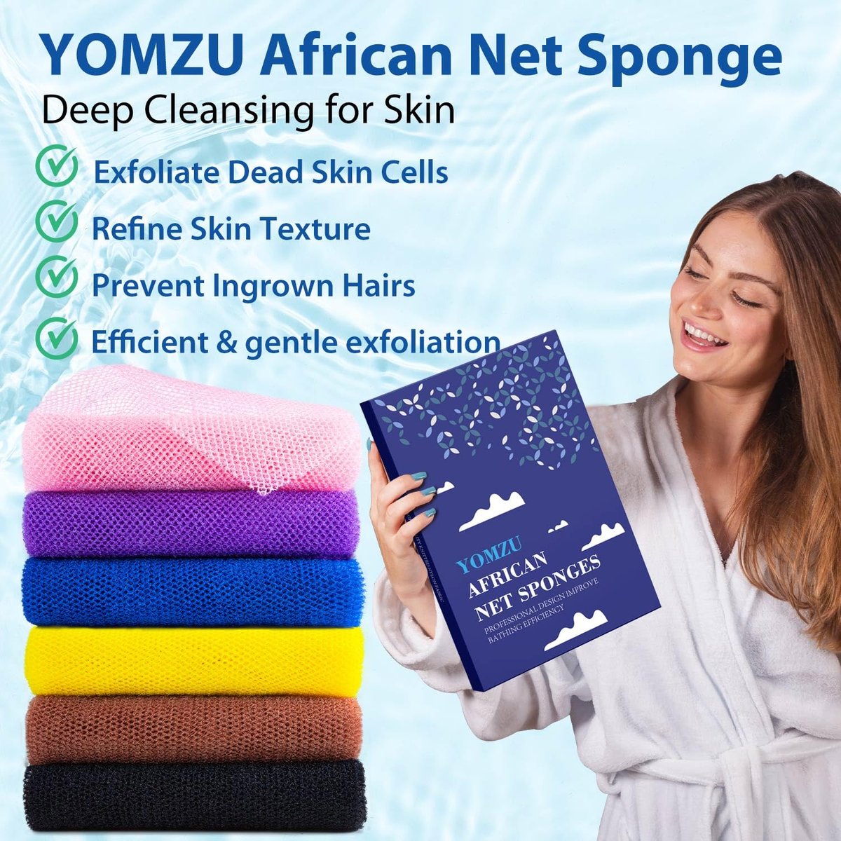 YOMZU African Net Sponge Exfoliating Bath Sponge - 6 Pack, Long Scrubbing Rag for Shower Body Scrubber (Pink, Yellow, Purple, Coffee, Blue, Black) - görsel 3