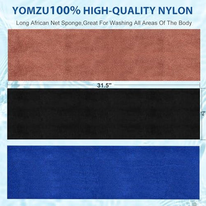 YOMZU African Net Sponge Exfoliating Bath Sponge - 6 Pack, Long Scrubbing Rag for Shower Body Scrubber (Pink, Yellow, Purple, Coffee, Blue, Black)