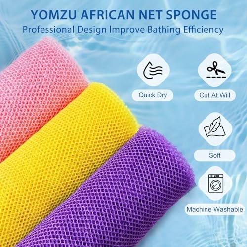YOMZU African Net Sponge Exfoliating Bath Sponge - 6 Pack, Long Scrubbing Rag for Shower Body Scrubber (Pink, Yellow, Purple, Coffee, Blue, Black) - görsel 6