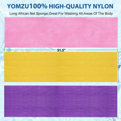 YOMZU African Net Sponge Exfoliating Bath Sponge - 6 Pack, Long Scrubbing Rag for Shower Body Scrubber (Pink, Yellow, Purple, Coffee, Blue, Black)