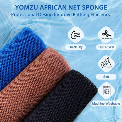 YOMZU African Net Sponge Exfoliating Bath Sponge - 6 Pack, Long Scrubbing Rag for Shower Body Scrubber (Pink, Yellow, Purple, Coffee, Blue, Black)