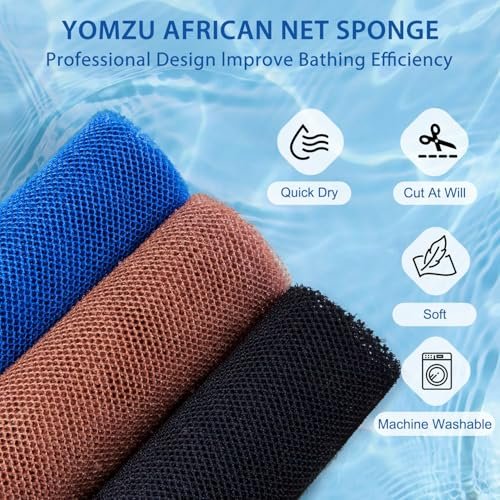 YOMZU African Net Sponge Exfoliating Bath Sponge - 6 Pack, Long Scrubbing Rag for Shower Body Scrubber (Pink, Yellow, Purple, Coffee, Blue, Black) - görsel 8