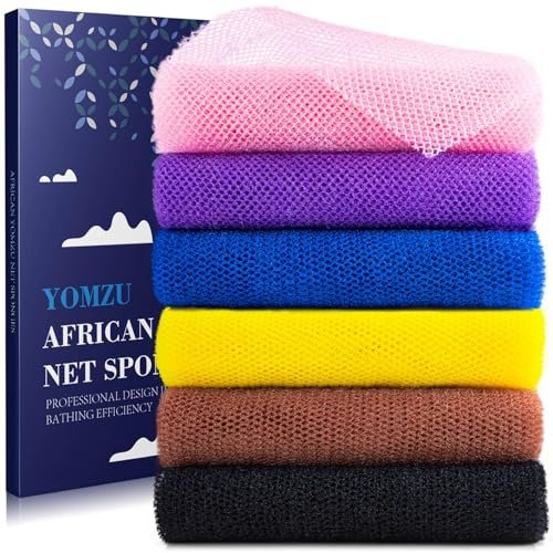 YOMZU African Net Sponge Exfoliating Bath Sponge - 6 Pack, Long Scrubbing Rag for Shower Body Scrubber (Pink, Yellow, Purple, Coffee, Blue, Black) - görsel 2