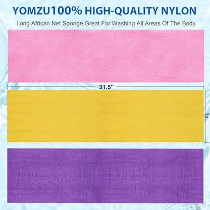 YOMZU African Net Sponge Exfoliating Bath Sponge - 6 Pack, Long Scrubbing Rag for Shower Body Scrubber (Pink, Yellow, Purple, Coffee, Blue, Black)
