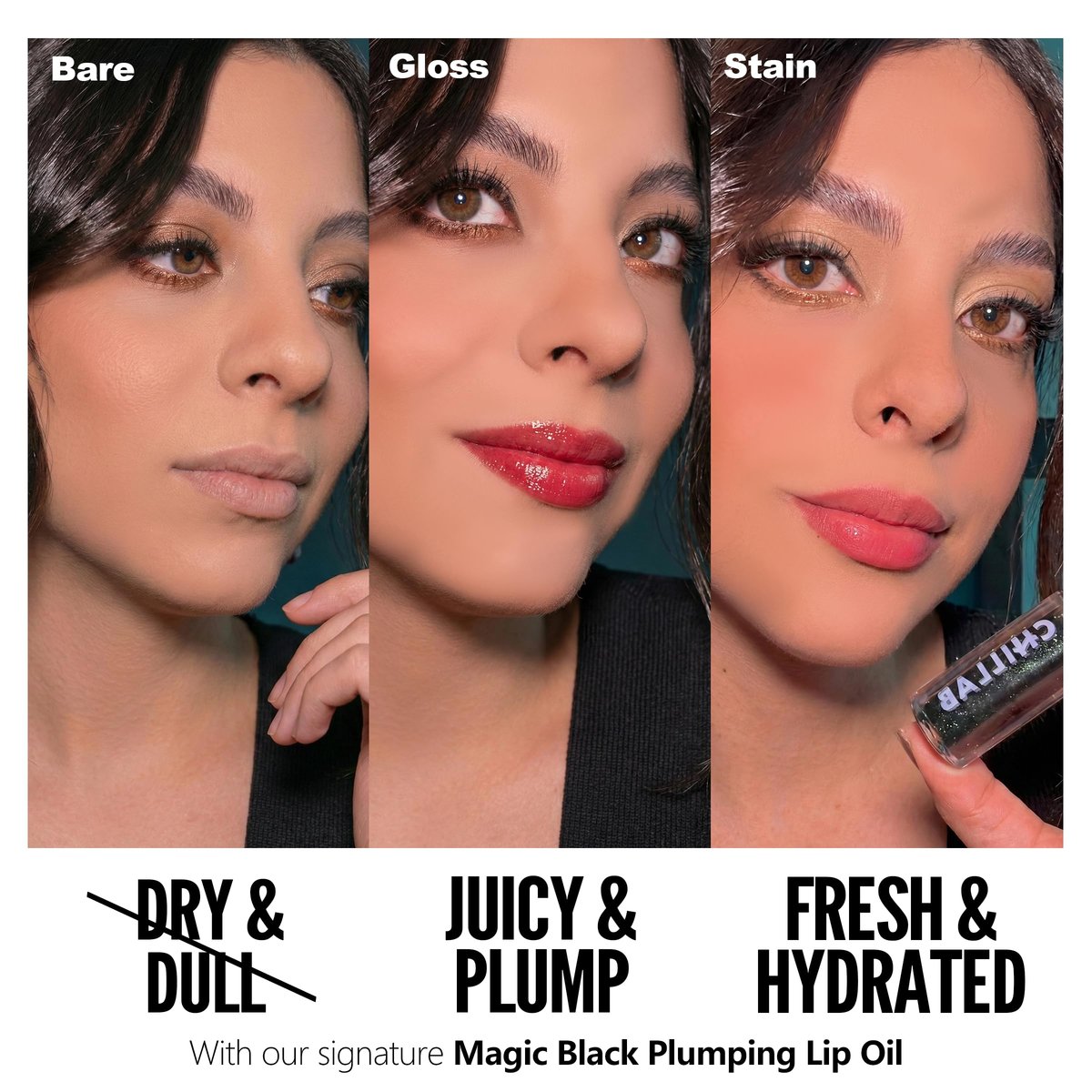 Chillab Magic Black Plumping Lip Oil - Hydrating, Color-Adapting, High-Shine Gloss, Non-Sticky, Nourishing & Long-Lasting Lip Treatment - görsel 7