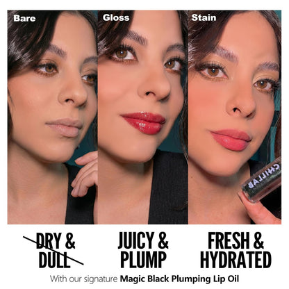 Chillab Magic Black Plumping Lip Oil - Hydrating, Color-Adapting, High-Shine Gloss, Non-Sticky, Nourishing & Long-Lasting Lip Treatment