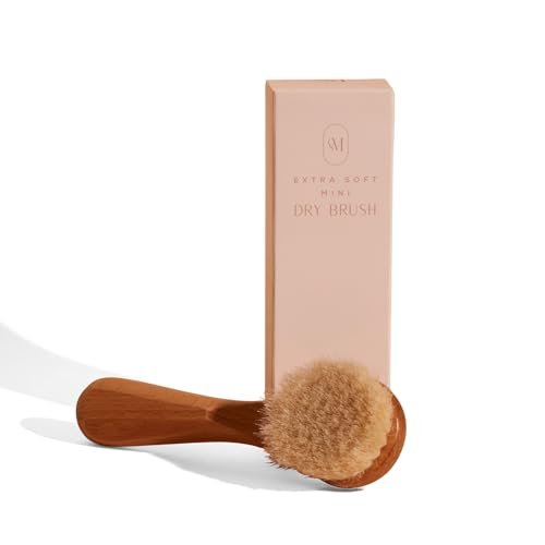CSM Lymphatic Contour Face Brush - Extra Soft Goat Hair Bristles for Facial Lymphatic Drainage, Sensitive Skin, Mini Dry Brush (Brown) Avelisse