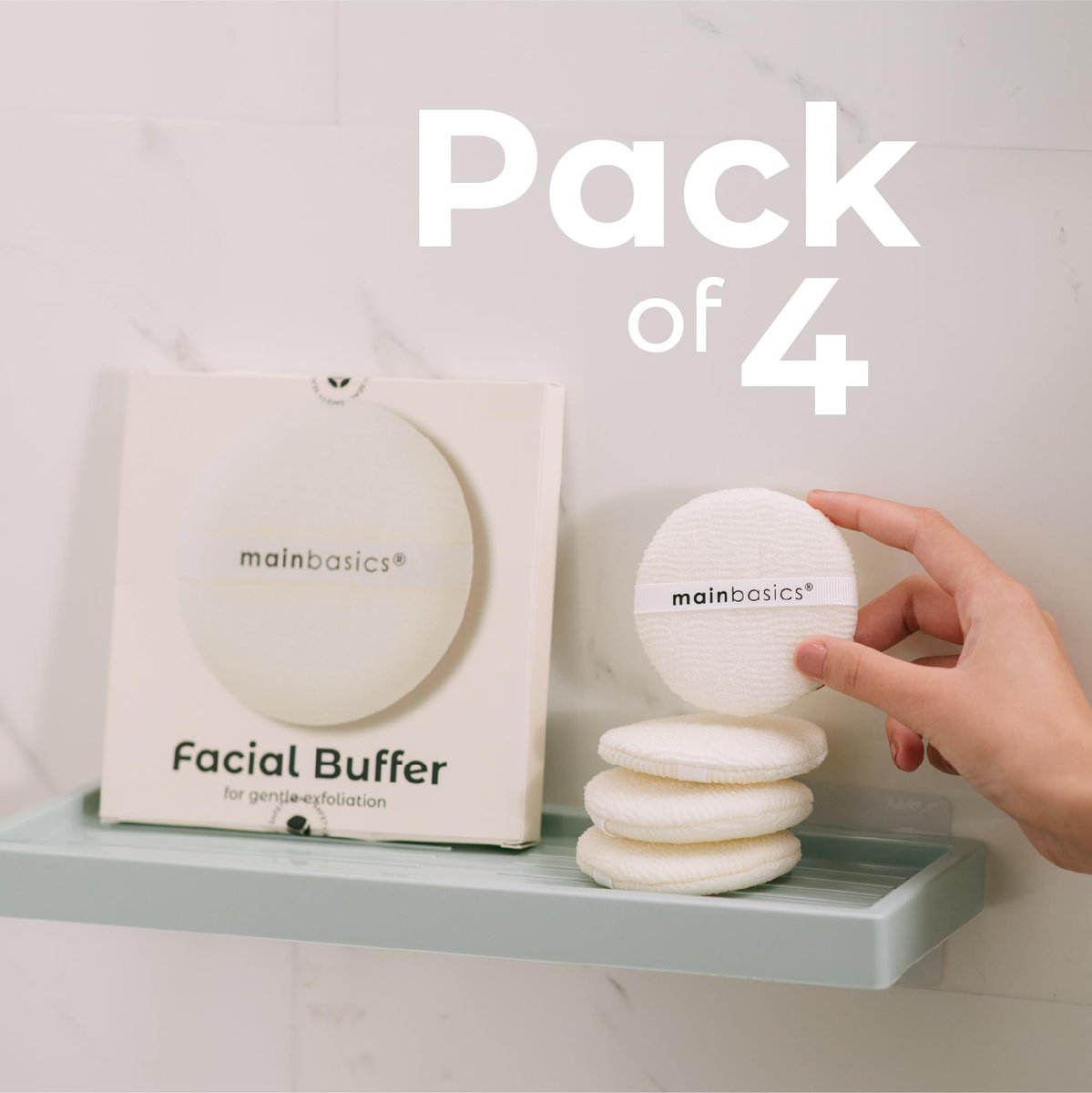 MainBasics Face Scrubber Exfoliator Pads (4-Pack) - Exfoliating Facial Cleansing Buffing Sponge - görsel 11