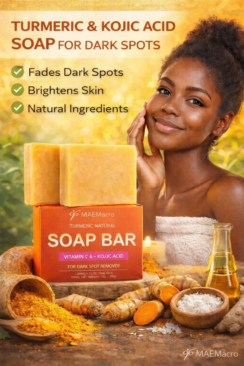 MAEMacro Turmeric & Kojic Acid Soap Bar with Vitamin C, Retinol, Collagen, Hyaluronic Acid, and Vitamin E – Dark Spot Corrector & Skin Tone Enhancer (2 Bars) - görsel 9
