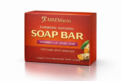 MAEMacro Turmeric & Kojic Acid Soap Bar with Vitamin C, Retinol, Collagen, Hyaluronic Acid, and Vitamin E – Dark Spot Corrector & Skin Tone Enhancer (2 Bars)