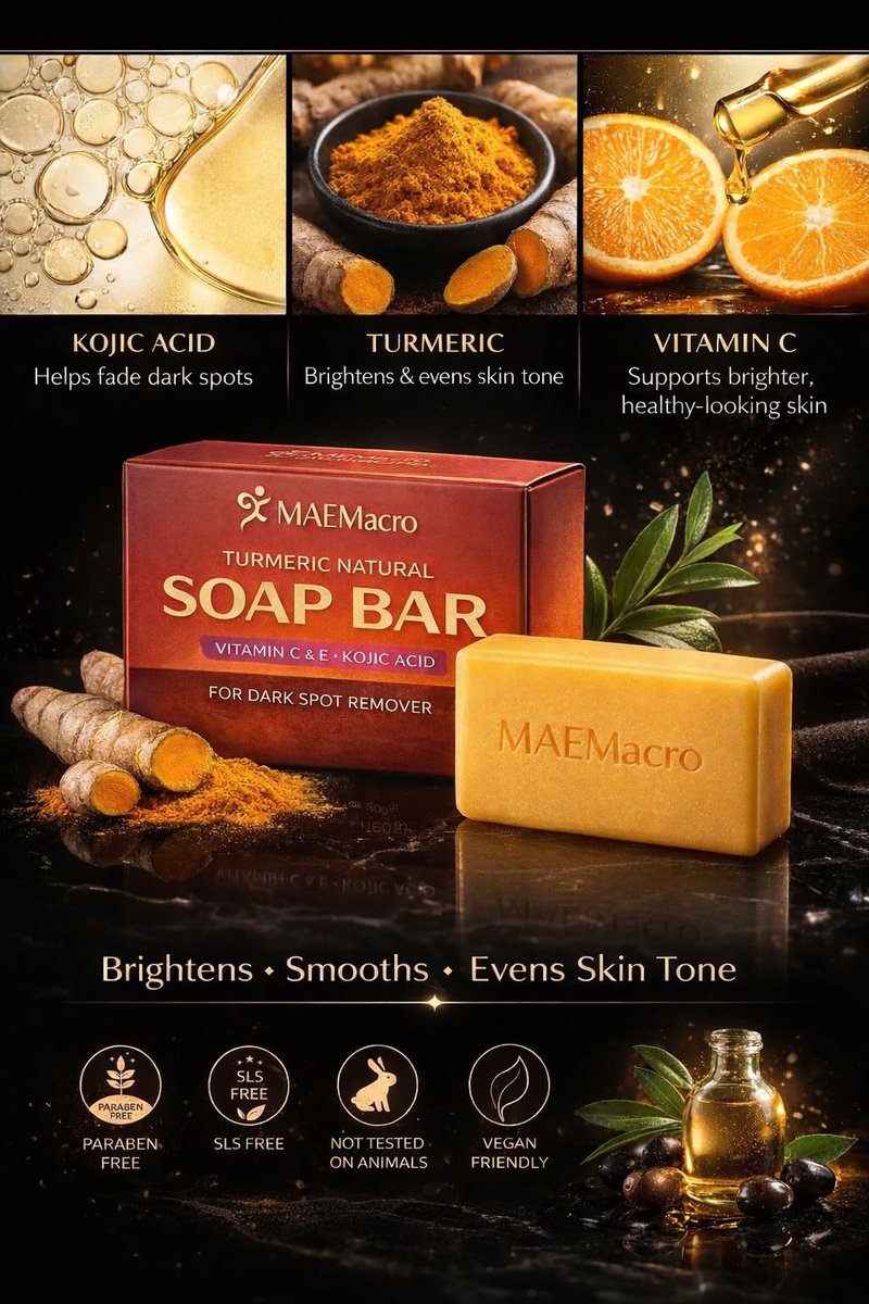 MAEMacro Turmeric & Kojic Acid Soap Bar with Vitamin C, Retinol, Collagen, Hyaluronic Acid, and Vitamin E – Dark Spot Corrector & Skin Tone Enhancer (2 Bars) - görsel 5