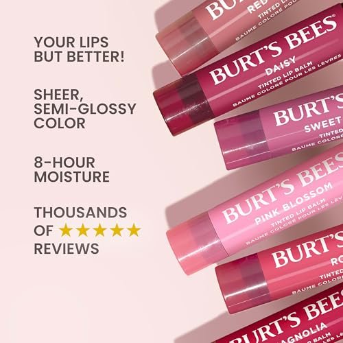 Burt's Bees Lip Tint Balm, Red Dahlia - Long Lasting 2 in 1 Tinted Lip Balm with Shea Butter for Natural Buildable Color - görsel 6