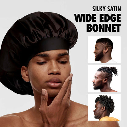 Red by Kiss Men's Silky Satin Hair Bonnet – Black/Reversible, Soft Anti-Frizz Fabric, No-Slip Wide Band, All Hair Types, Daily Wear