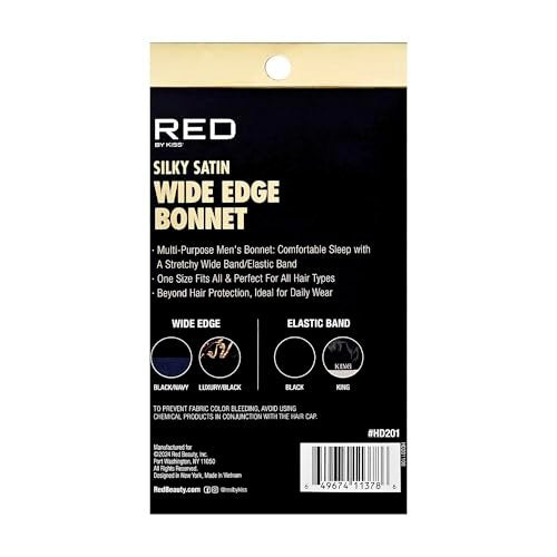 Red by Kiss Men's Silky Satin Hair Bonnet – Black/Reversible, Soft Anti-Frizz Fabric, No-Slip Wide Band, All Hair Types, Daily Wear - görsel 10