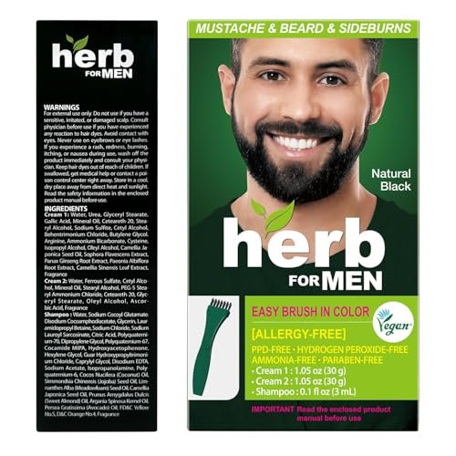 Herb Speedy Herb For Men Mustache & Beard Dye (Natural Black, 3 Pack) - PPD-Free, Ammonia-Free, Vegan & Gentle for Sensitive Skin Avelisse