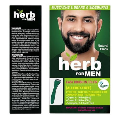 Herb Speedy Herb For Men Mustache & Beard Dye (Natural Black, 3 Pack) - PPD-Free, Ammonia-Free, Vegan & Gentle for Sensitive Skin Avelisse