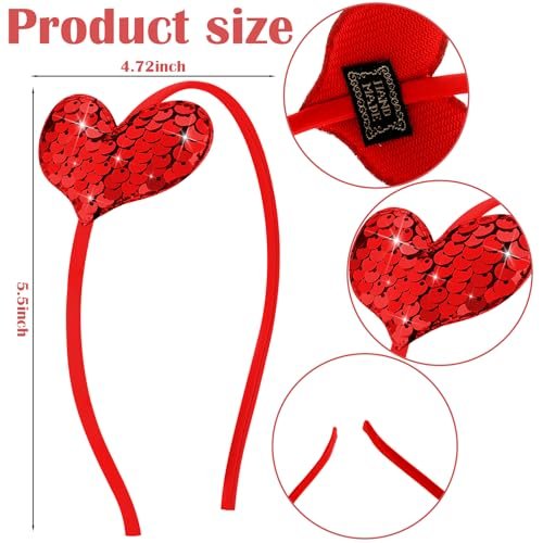 Thiccywoov 3-Pack Valentine's Day Heart Headbands - Red, Pink, Hot Pink Glitter Sequin Hairbands for Women Wedding Party Supplies - görsel 4