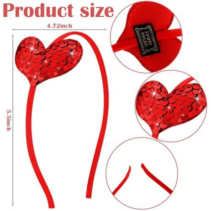 Thiccywoov 3-Pack Valentine's Day Heart Headbands - Red, Pink, Hot Pink Glitter Sequin Hairbands for Women Wedding Party Supplies