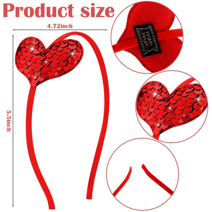 Thiccywoov 3-Pack Valentine's Day Heart Headbands - Red, Pink, Hot Pink Glitter Sequin Hairbands for Women Wedding Party Supplies