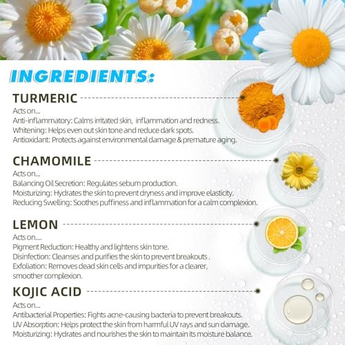 Kojic Acid and Turmeric Cleansing Pads for Face - 60 Pcs, Exfoliating & Balancing Skin Oil & Water - görsel 8